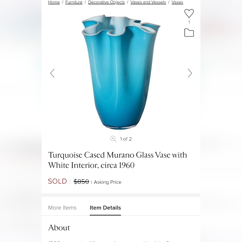 Large Beautiful Vintage MCM Turquoise unique blown glass Murano cased vase RARE - Picture 11 of 11